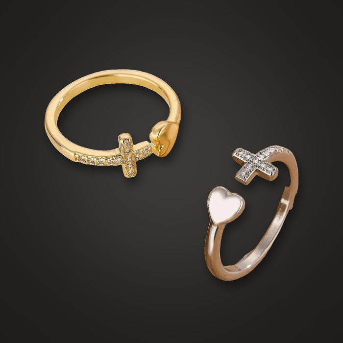 Cross & Heart Symbol Ring - Elysian Bijoux